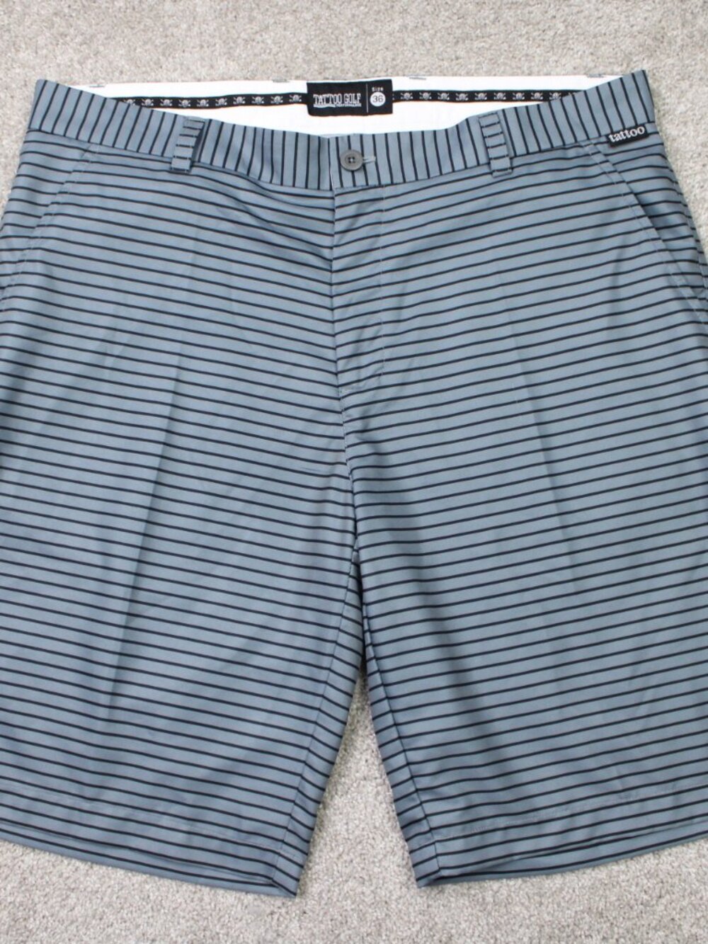 Tattoo Golf Shorts Mens 36 Black/Gray Stripe 11" Performance Skull Athletic